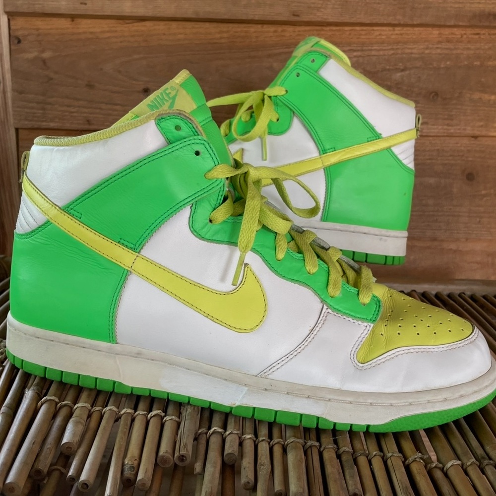 Nike Dunk High Leather White and Neon Green High-Tops
